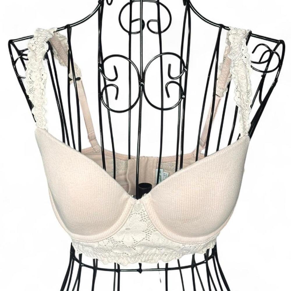 Aerie Sunnie Bloom Lace Longline Underwire Bra Beige Floral 34C